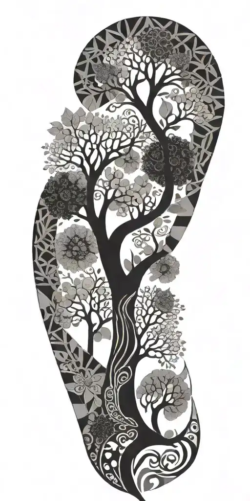 An intricate tree of life design incorporating geometric shapes and patterns tattoo design idea
