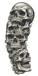 skulls melting into a mouth open tattoo design idea