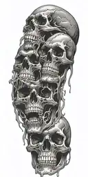 skulls melting into a mouth open tattoo design idea