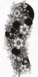 geometric hexagon intertwined with viney plants growing tattoo design idea