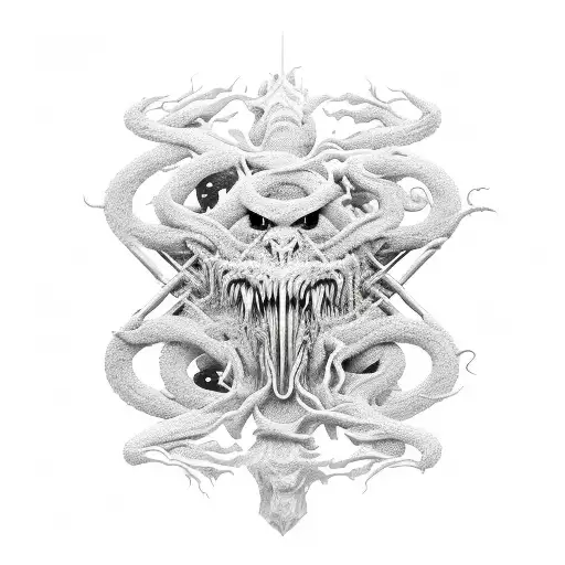 Create a minimalistic, abstract representation of a monstrous creature with multiple arms playing various musical instruments. Use minimal lines and shapes to depict the arms and instruments in a dynamic and energetic composition. tattoo design idea