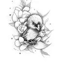 crow with flowers thin lines light shading tattoo design idea
