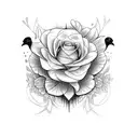crow with flowers thin lines light shading tattoo design idea
