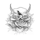 crow with flowers thin lines light shading tattoo design idea