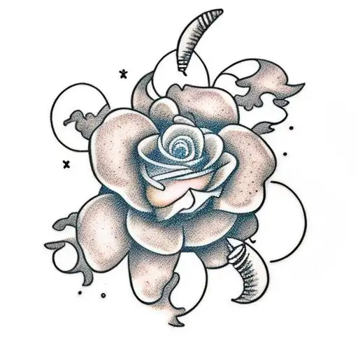 A surgical tech performing a moon surgery on a flower-filled operating table tattoo design idea