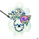 A surgical tech performing a moon surgery on a flower-filled operating table tattoo design idea