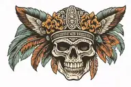 mayan skull with jaguar headdress   tattoo design idea