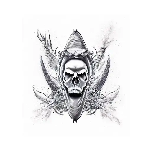 skull and hawk and spermwhale tattoo design idea