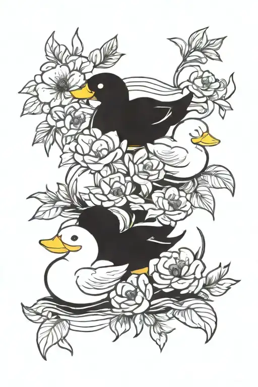 flowers and rubber ducks tattoo design idea