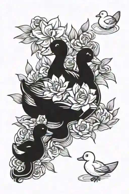 flowers and rubber ducks tattoo design idea