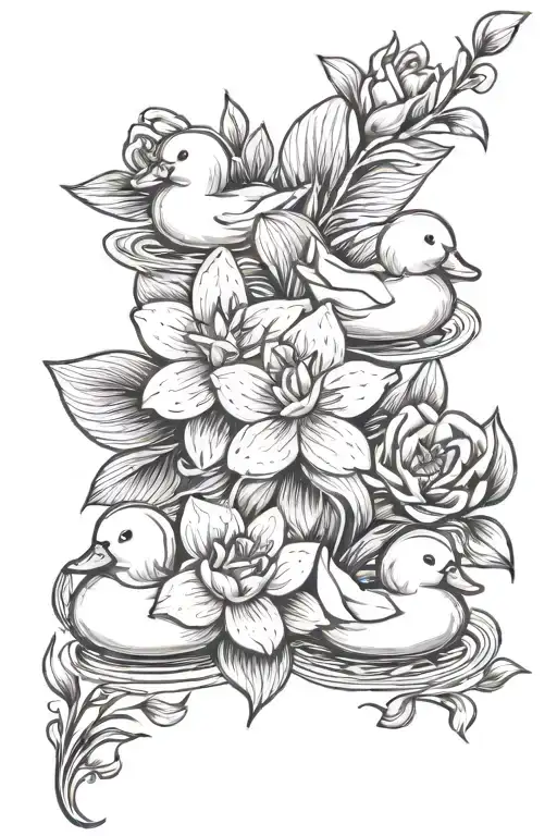 flowers and rubber ducks tattoo design idea