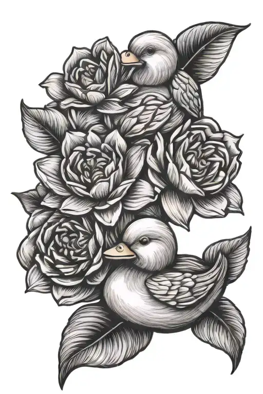 flowers and rubber ducks tattoo design idea