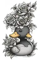 rubber duck flowers tattoo design idea