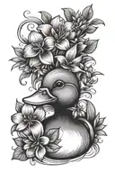 rubber duck flowers tattoo design idea