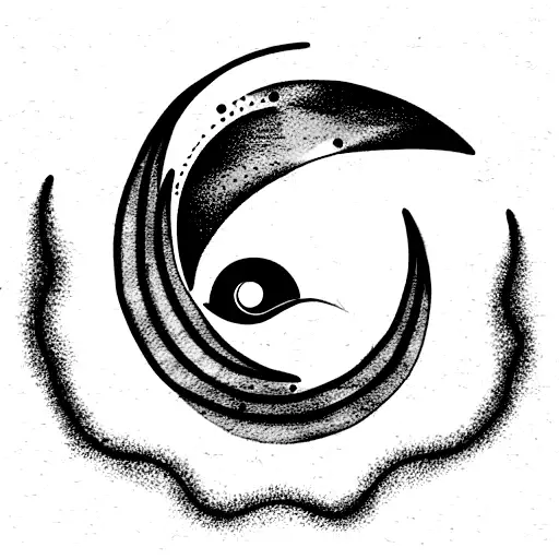 crescent moon with sea waves third eye awakening and transformation  tattoo design idea