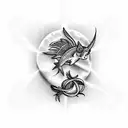 fish and Pegasus with the names David and Canyon incorporated along with 4/4/2017 and 7/17/17 dates tattoo design idea