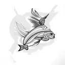 fish and Pegasus with the names David and Canyon incorporated along with 4/4/2017 and 7/17/17 dates tattoo design idea