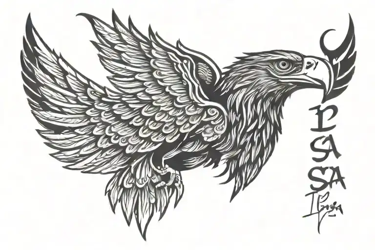 text on collar bone: ISSA NISSA with a small eagle head silhouette tattoo design idea