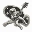 An astronaut playing a guitar on a distant planet tattoo design idea