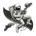 An astronaut playing a guitar on a distant planet tattoo design idea