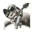 An astronaut playing a guitar on a distant planet tattoo design idea