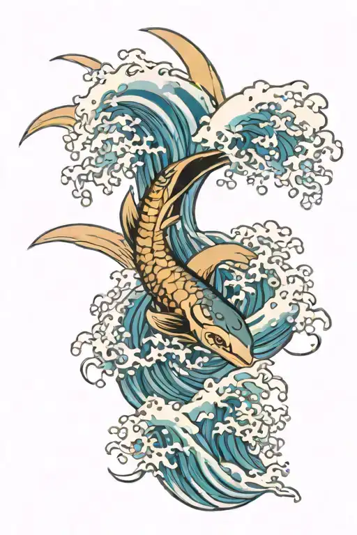 Traditional Japanese with sea waves tattoo design idea