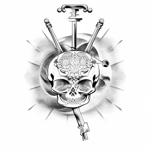 Fibonacci with skeleton key and raven tattoo design idea