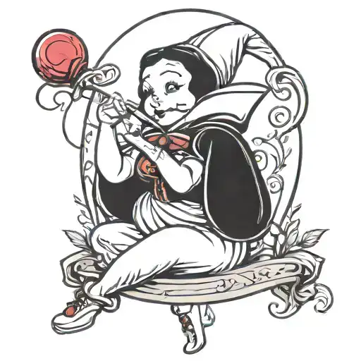 Snow white dopey smoking blunt holding balloon tattoo design idea