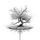Brazilian tree with large exposed roots and long branches with lots of foliage  tattoo design idea