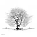 Brazilian tree with large exposed roots and long branches with lots of foliage  tattoo design idea
