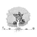 Brazilian tree with large exposed roots and long branches with lots of foliage  tattoo design idea