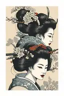 Geisha only masks tattoo design idea