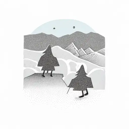 A tattoo design of a father and daughter hiking in the Blue Ridge Mountains tattoo design idea