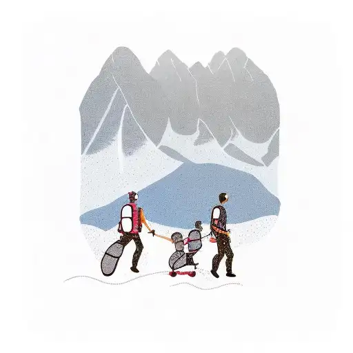 A tattoo design of a father and daughter hiking in the Blue Ridge Mountains tattoo design idea