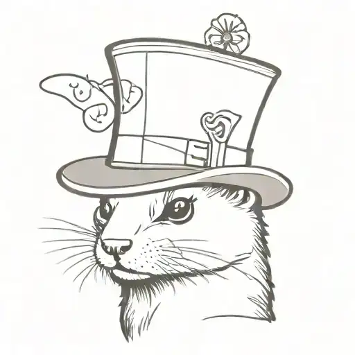 Ferret wearing Mad Hatter's hat tattoo design idea