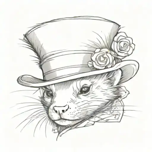 Ferret wearing Mad Hatter's hat tattoo design idea