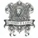 "until lambs become lions" written in a medieval font inside of a scroll black and white  tattoo design idea