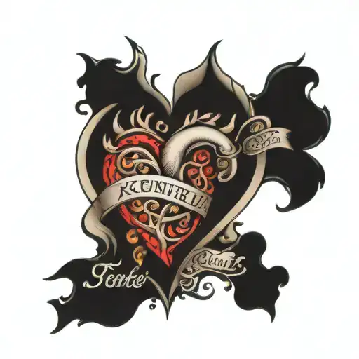 heart made of the names Kenzie, Nick, Connor and Lilly tattoo design idea