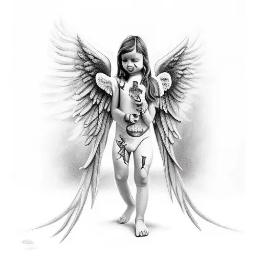 Angel y Demonio peleando por gobernar un cuerpo sin alma tattoo design idea