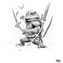 cowabunga phrase with teenage mutant ninja turtle weapons tattoo design idea