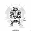 cowabunga phrase with teenage mutant ninja turtle weapons tattoo design idea