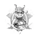 cowabunga phrase with teenage mutant ninja turtle weapons tattoo design idea