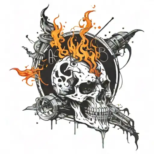 ramb skull and flame burns tattoo design idea