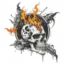 ramb skull and flame burns tattoo design idea