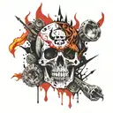 ramb skull and flame burns tattoo design idea