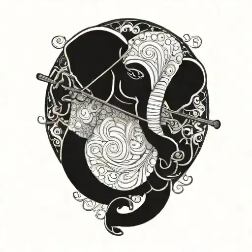 cartoon African elephant playing violin tattoo design idea