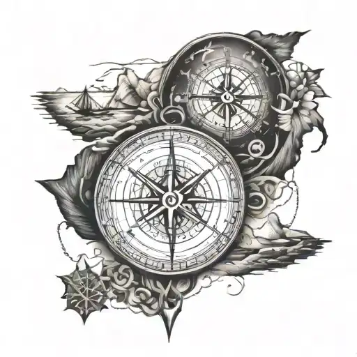 compass with north Canadian theme, east with Australian theme, south with South African theme, west with Namibia theme tattoo design idea