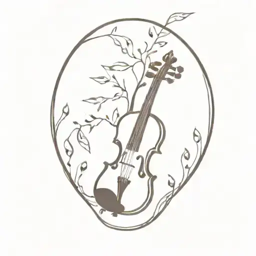 aeroplane music notes flowing from a violin with African thorn tree tattoo design idea