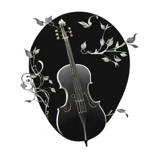 music notes shaped as an aeroplane flowing from a violin with African thorn tree tattoo design idea