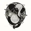 cartoon African elephant playing violin tattoo design idea